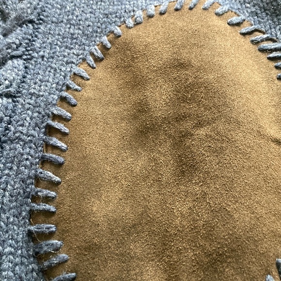 Men's Blue Cable Knit Sweater with suede elbow patches - Picture 8 of 8